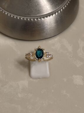 Gold CZ and Emerald Ring Size 9